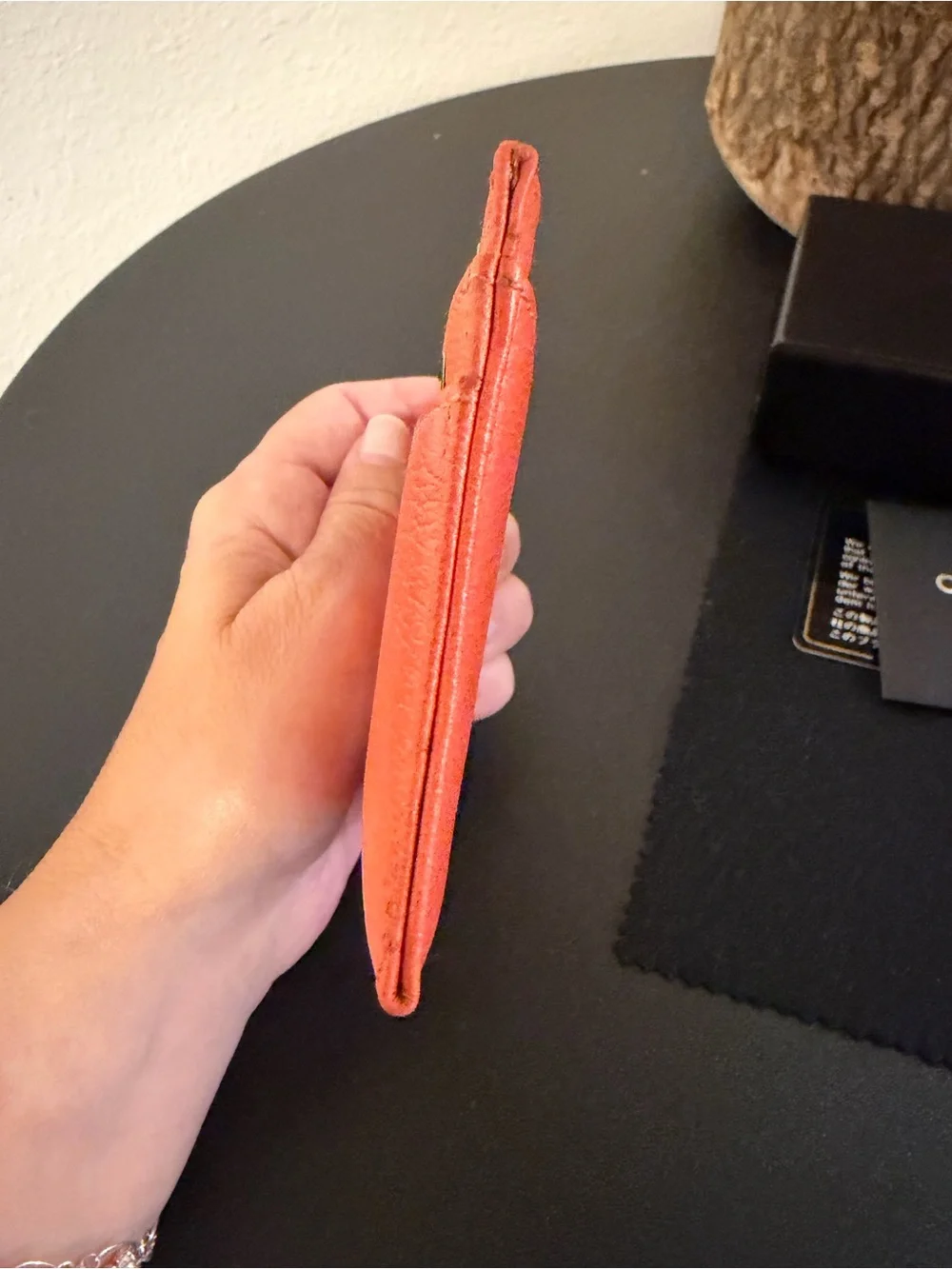 Chanel Goatskin Embossed Camellia Card Holder in Coral